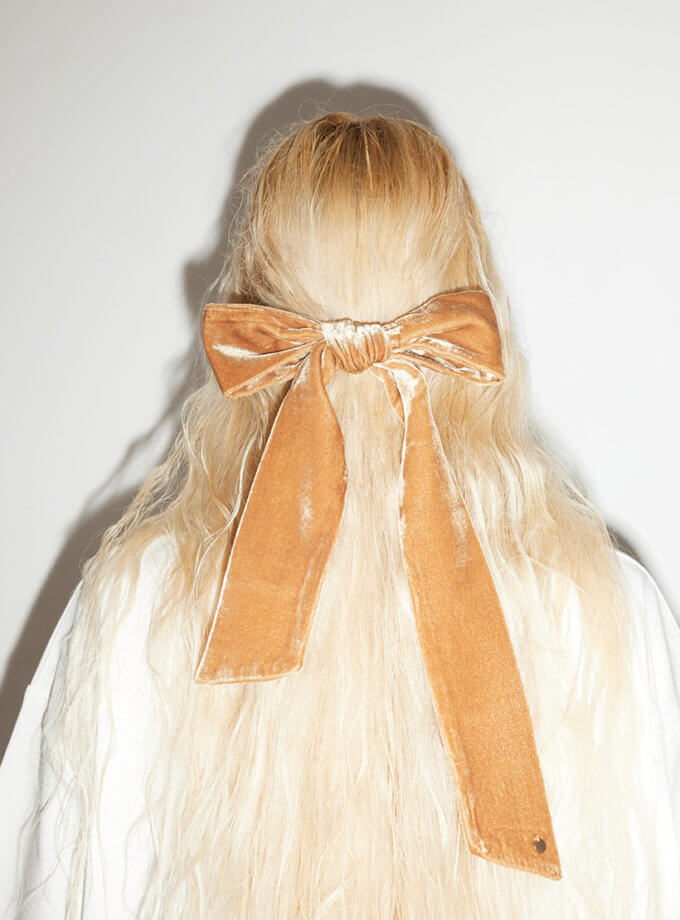 Золотий оксамитовий бант для волосся на заколці NESAMOVYTO (NST_BWGOLD)