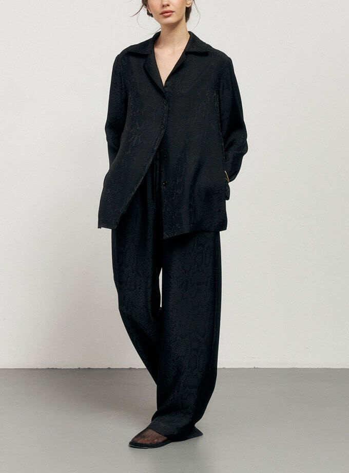 Чорна сорочка з анімалістичним принтом рептилія KOLOSOVA (KLSVSUM242)