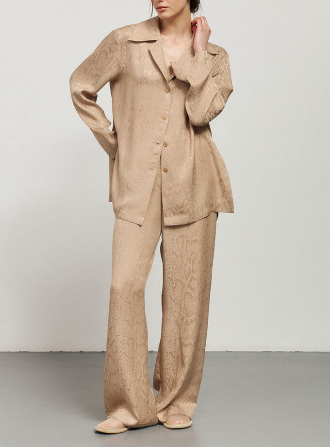 Бежеві штани з анімалістичним принтом рептилія KOLOSOVA (KLSVSUM243)