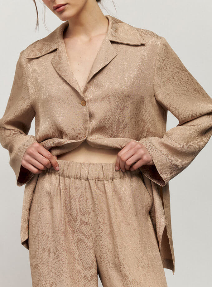 Бежева сорочка з анімалістичним принтом рептилія KOLOSOVA (KLSVSUM244)