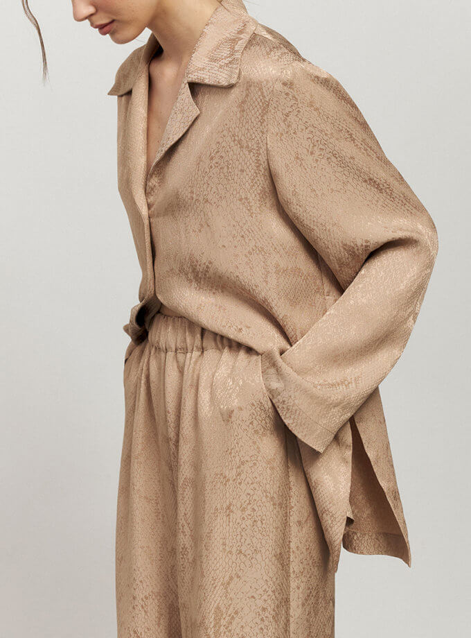 Бежева сорочка з анімалістичним принтом рептилія KOLOSOVA (KLSVSUM244)