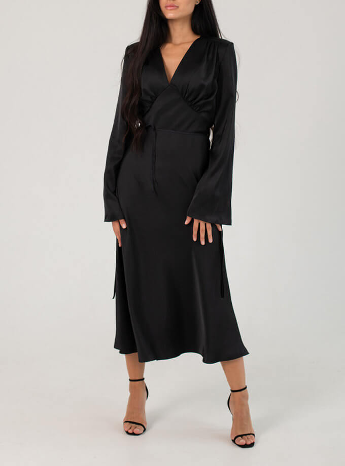 Сукня міді чорна із оксамитовими завʼязками TWINSIS CLOTHES (TW_SS 12764)