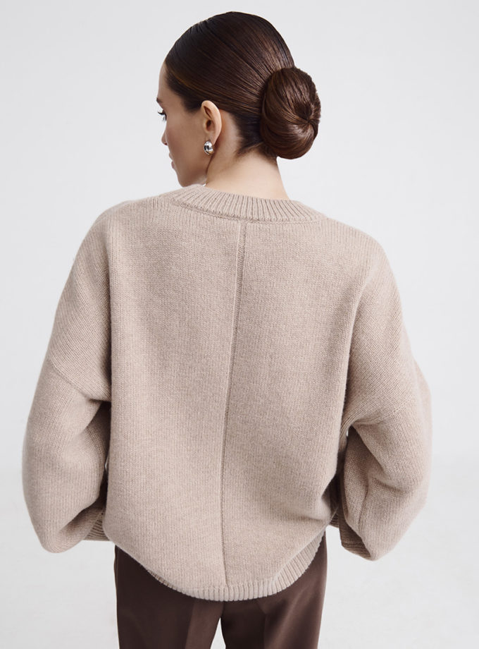 Светр оверсайз з круглою горловиною з вовни мериноса та кашеміру FIORE BIANCO (FB1202_mokko)