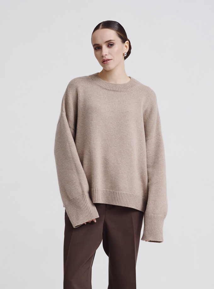 Светр оверсайз з круглою горловиною з вовни мериноса та кашеміру FIORE BIANCO (FB1202_mokko)