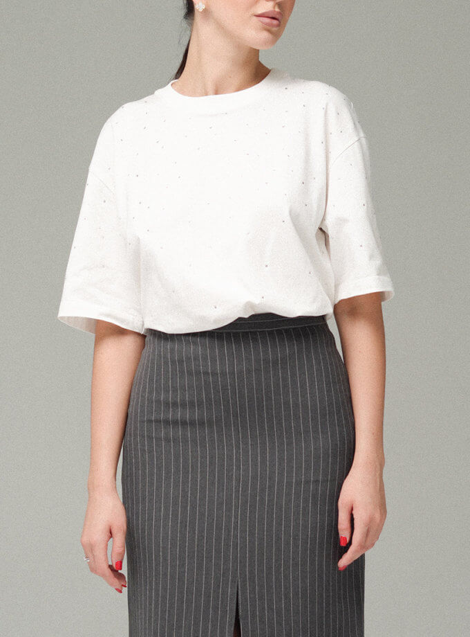 Футболка оверсайз біла зі стразами TWINSIS CLOTHES (TW_SS 555632) - фото 13