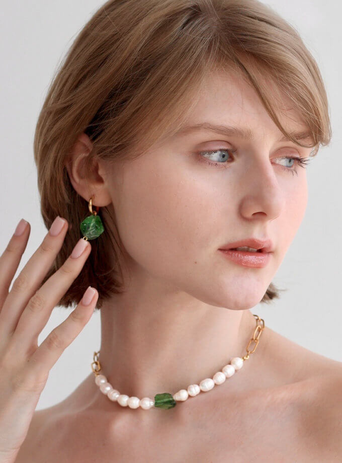 Намисто з зеленим аква кварцем посередині NSTONE (NST_NS39)