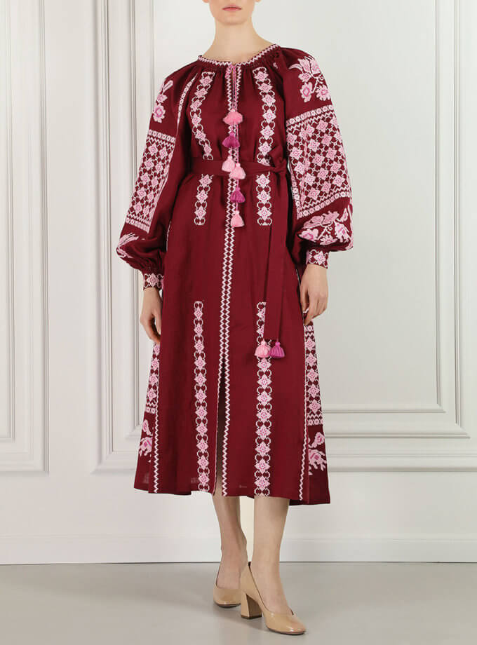 Вишневий цвіт бордова міді сукня FOBERINI (FOBERI_01108/2)