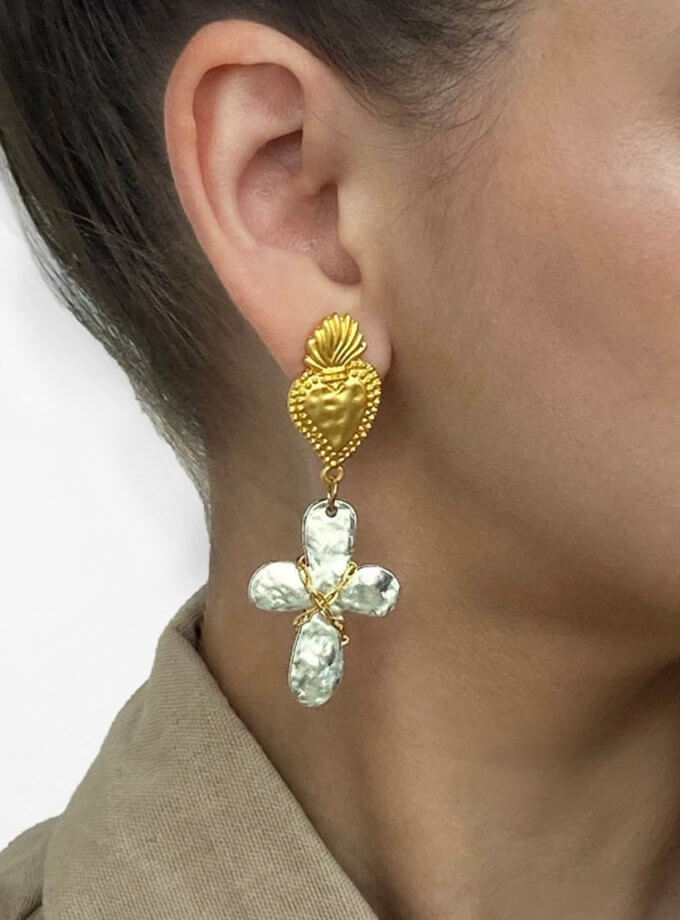 Акцентні сережки металевими хрестами NSTONE (NST_NS6)