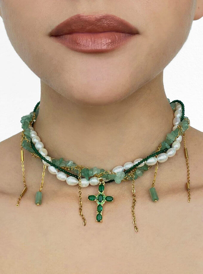 Намисто Cross Necklace Green NSTONE (NST_NS24)