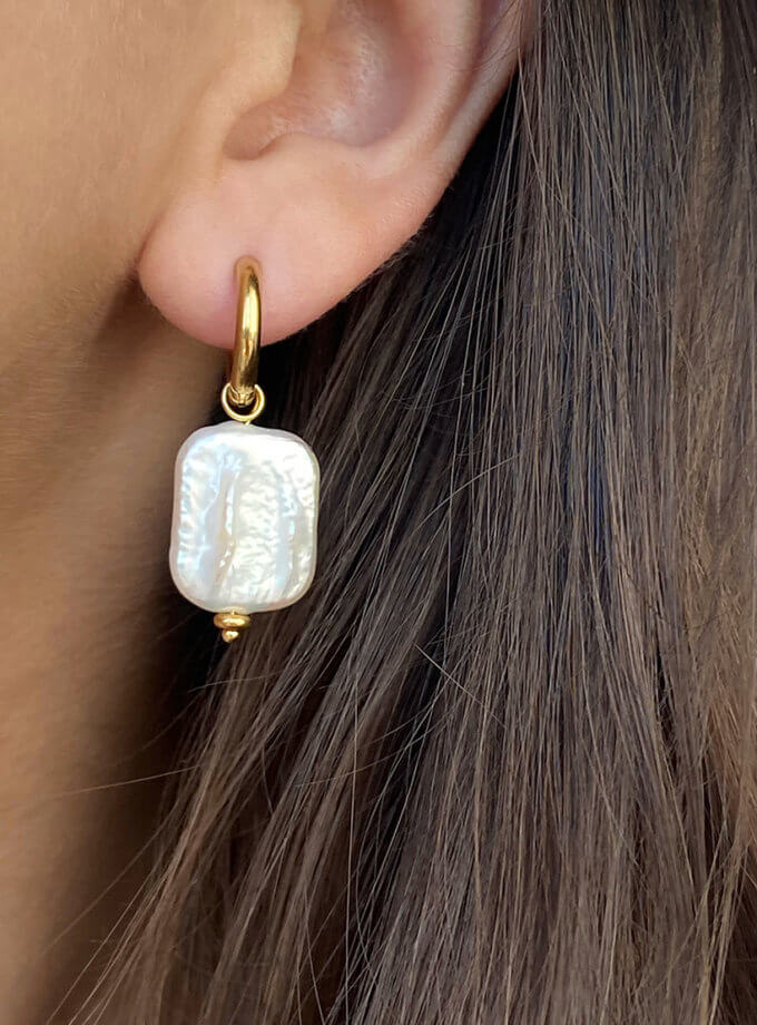 Сережки з бароковими перлинами прямокутної форми NSTONE (NST_NS9)