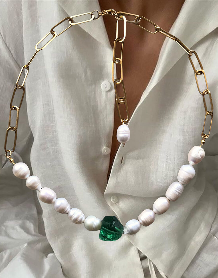 PhotoRoom_20211130_180548 Намисто з зеленим аква кварцем посередині NSTONE (NST_NS39) - фото 2