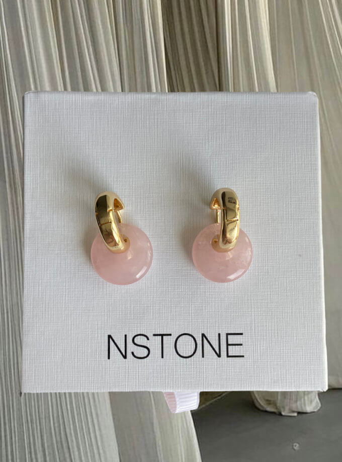Сережки трансформери з рожевим кварцем NSTONE (NST_NS19)