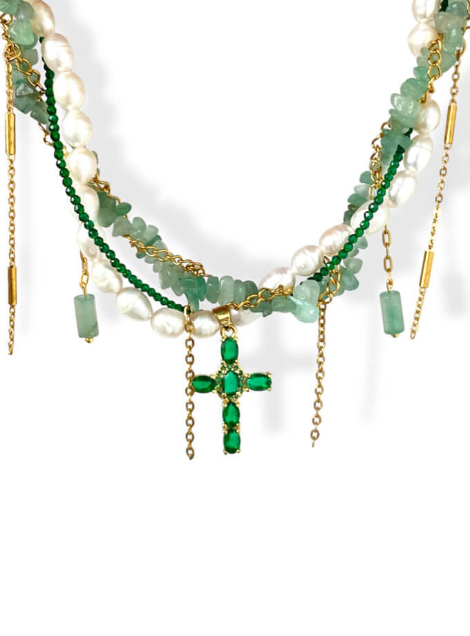 Намисто Cross Necklace Green NSTONE (NST_NS24)