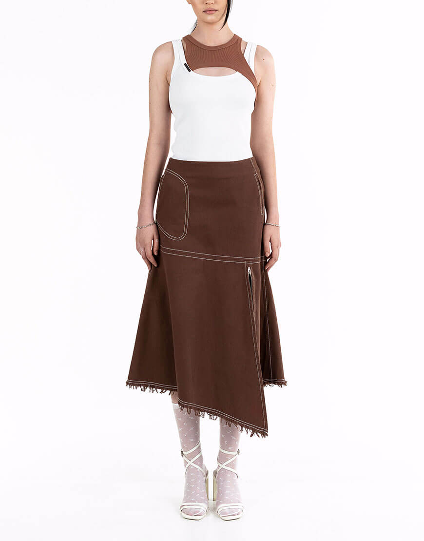 Seven_Eleven_ZDO_001 Спідниця коричнева джинсова кльош асиметрична 7/11 SEVEN ELEVEN (SE_SE25SkAsm_Br) - фото 3
