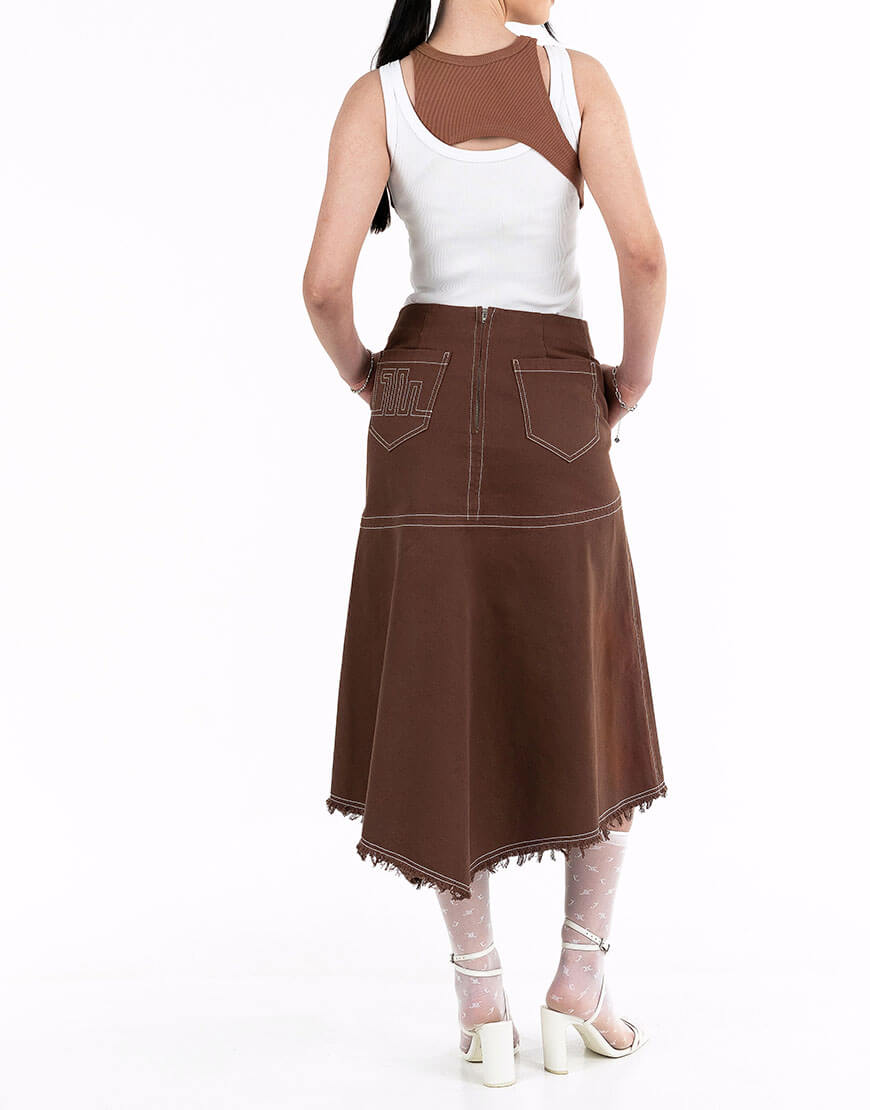 Seven_Eleven_ZDO_004 Спідниця коричнева джинсова кльош асиметрична 7/11 SEVEN ELEVEN (SE_SE25SkAsm_Br) - фото 4