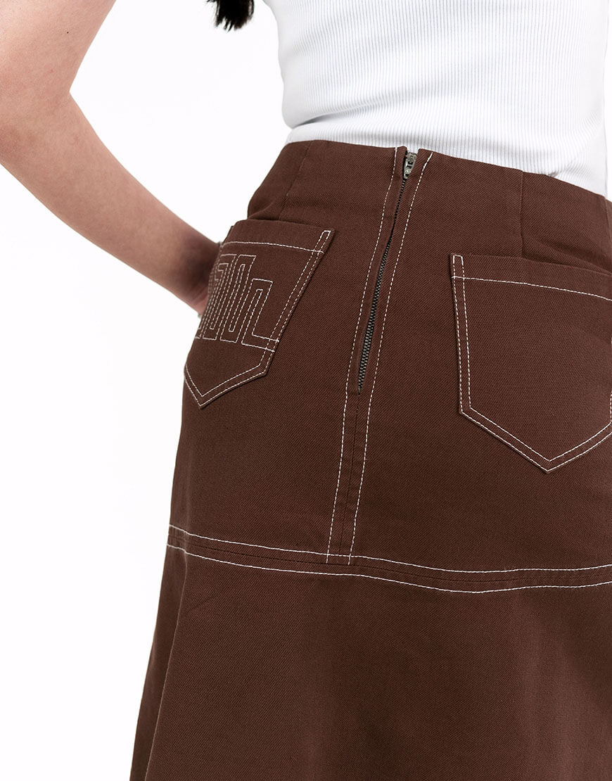 Seven_Eleven_ZDO_006 Спідниця коричнева джинсова кльош асиметрична 7/11 SEVEN ELEVEN (SE_SE25SkAsm_Br) - фото 6