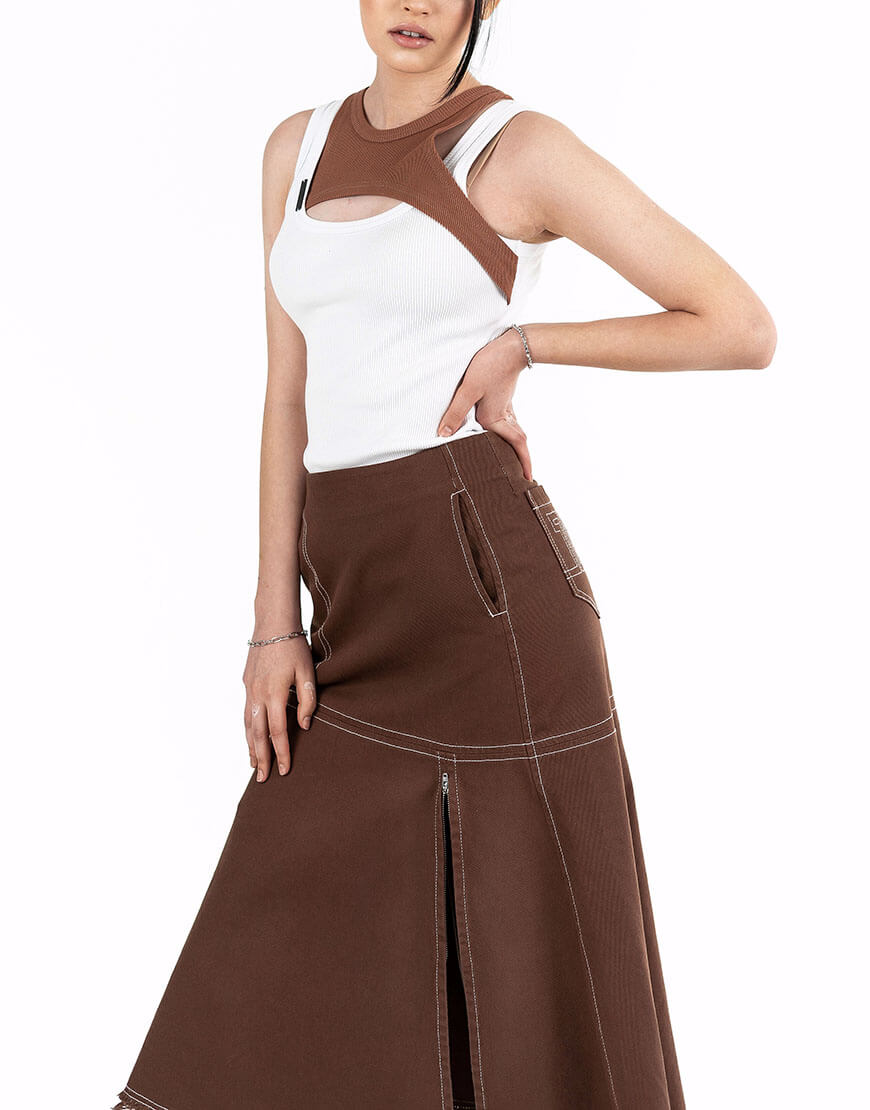 Seven_Eleven_ZDO_014 Спідниця коричнева джинсова кльош асиметрична 7/11 SEVEN ELEVEN (SE_SE25SkAsm_Br) - фото 5