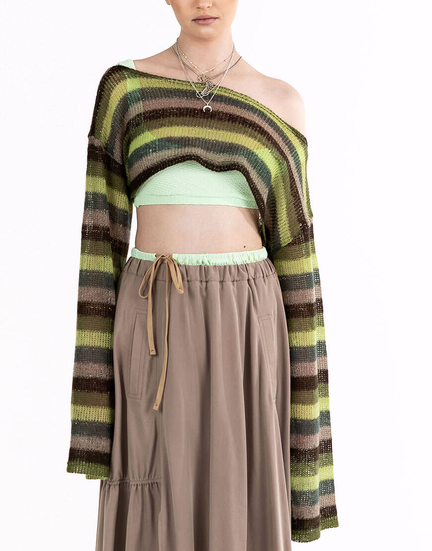 Seven_Eleven_ZDO_167 Светр з зеленої смугастої в‘язки 7/11 SEVEN ELEVEN (SE_SE25Slv_Grn) - фото 2