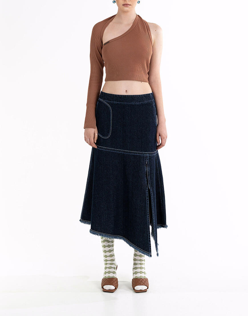 Seven_Eleven_ZDO_235 Спідниця синя джинсова кльош асиметрична 7/11 SEVEN ELEVEN (SE_SE25SkAsm_Bl) - фото 2