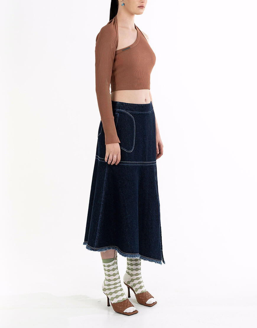 Seven_Eleven_ZDO_236 Спідниця синя джинсова кльош асиметрична 7/11 SEVEN ELEVEN (SE_SE25SkAsm_Bl) - фото 3