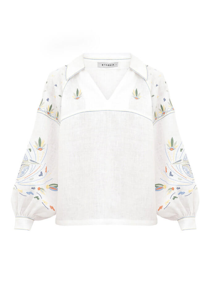 Вишиванка білого кольору з барвистою вишивкою Боривітер ETNODIM (ETN_Kestrel)