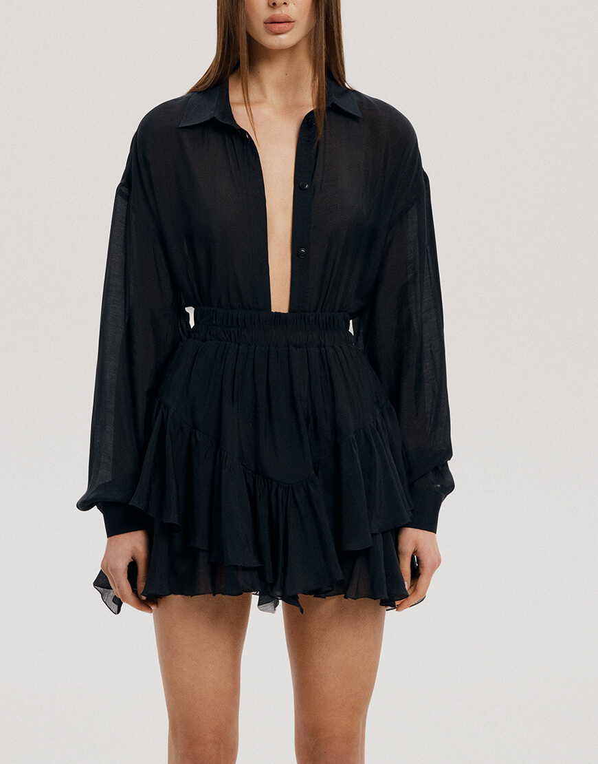 1 Вільна сорочка із паском у чорному кольорі ATTIE (ATT_SRTBL02) - фото 3