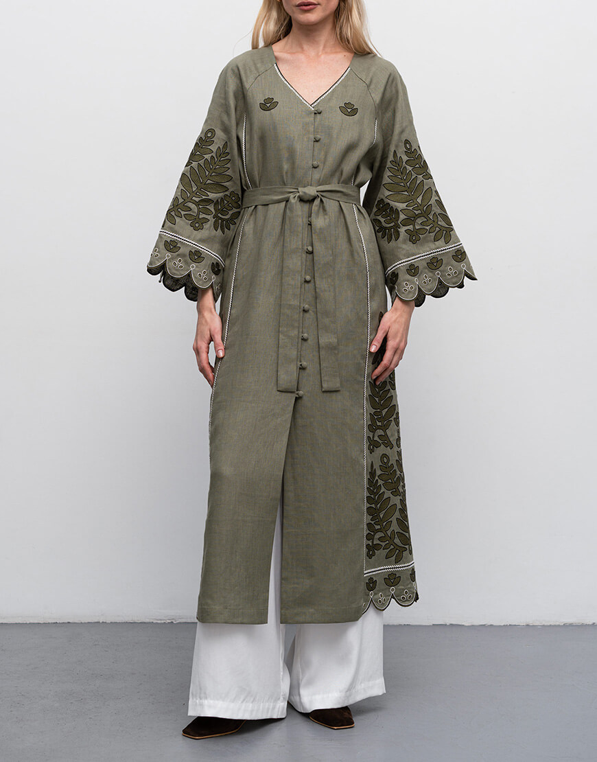 9AcKbTdS3wgDHsQG14bv9aRPEpMkVsE5L40XBGlK Лляна вишита сукня на ґудзиках Smereka ETNODIM (ETN_Smereka) - фото 3