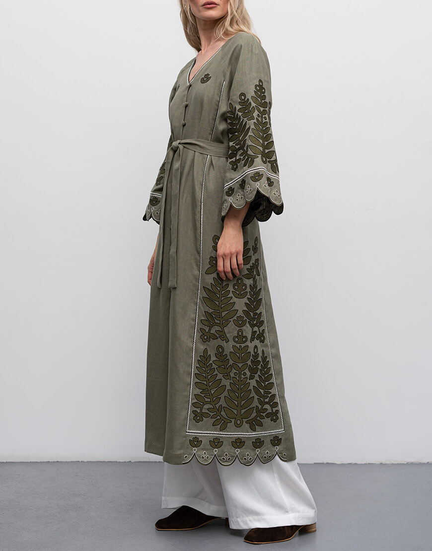 Bn2LsD4B1zrGCPVqaGNUFTtjvSNLMFVC3Qdjie33 Лляна вишита сукня на ґудзиках Smereka ETNODIM (ETN_Smereka) - фото 4