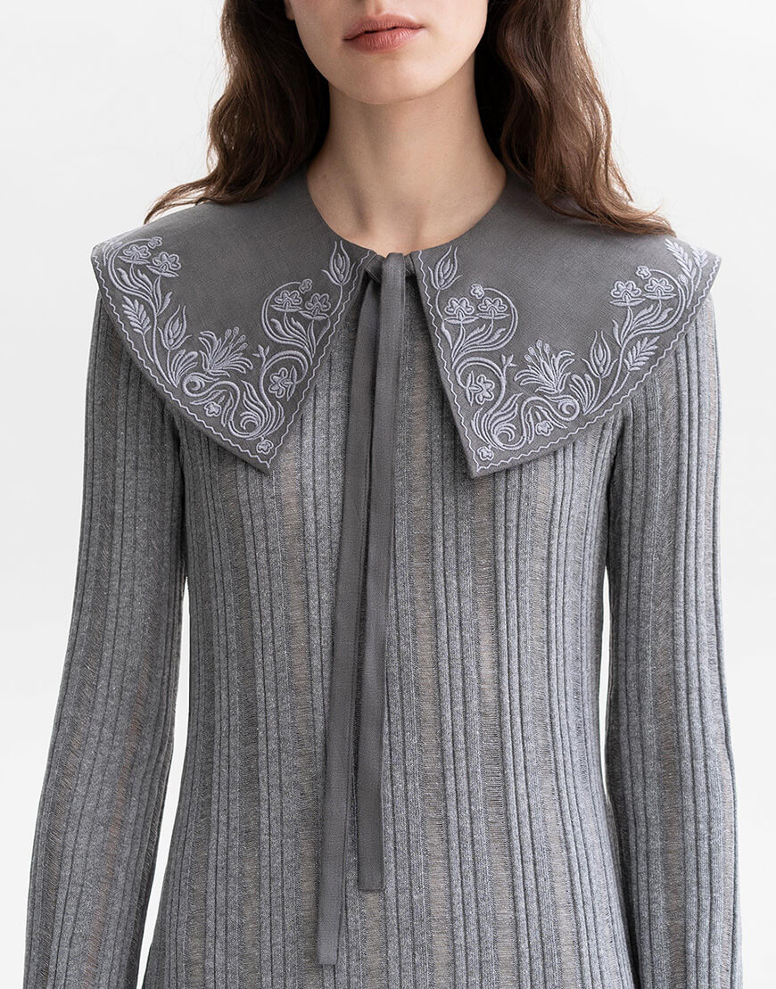 BvuQcdtyyOcMM4YBAQtRixJmvmbfM8MfWaqfmQfV Сірий комір з контрасною вишивкою Вітрильник ETNODIM (ETN_Sailboat) - фото 3