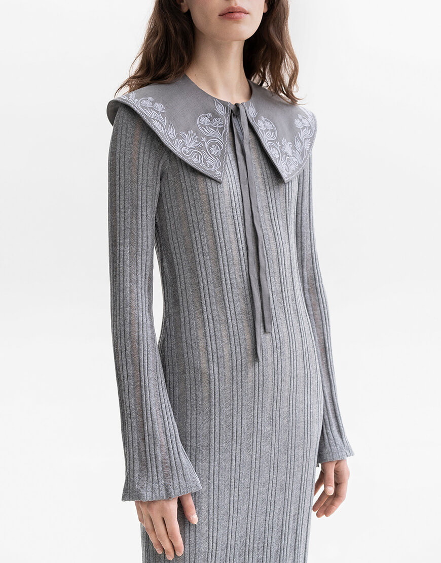 CIvSvQPeBhRT8yk4bOCehxx6DWbAUioRQYgBKnZk Сірий комір з контрасною вишивкою Вітрильник ETNODIM (ETN_Sailboat) - фото 4