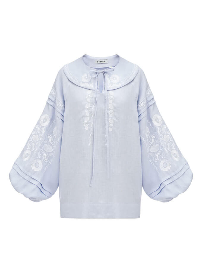 Ніжно-блакитна вишиванка з білою вишивкою Дніпряна ETNODIM (ETN_Dnipro_blue)