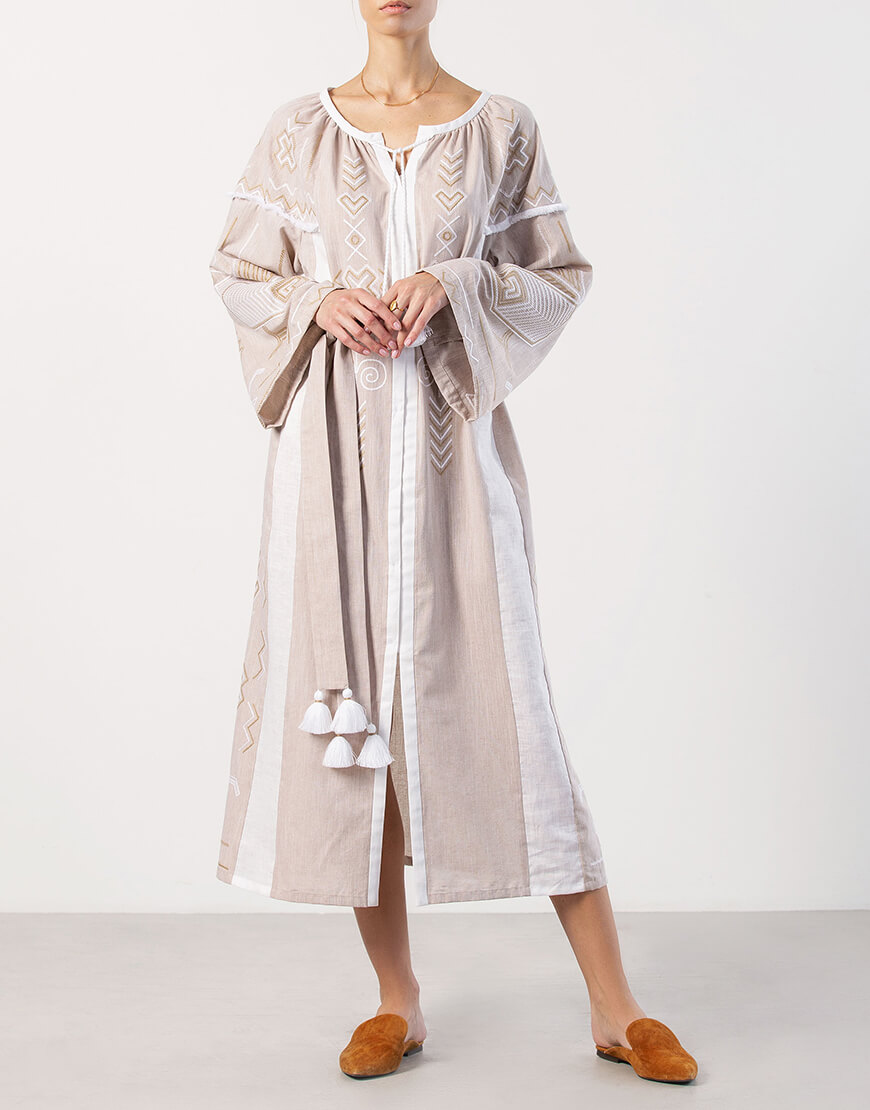 My2jUcG5b7DJ3z5dn51Bcf6W2txwkOqCNZujl594 Вишита сукня ніжно бежевого кольору Zozulya ETNODIM (ETN_Zozulya) - фото 3