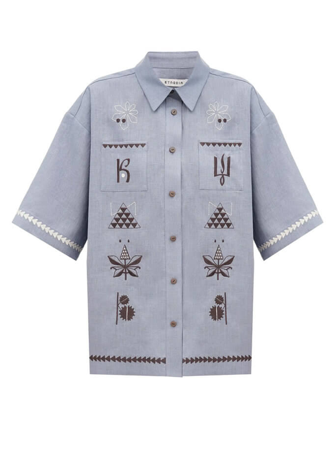 Жіноча вишита сорочка блакитного кольору Кий ETNODIM (ETN_Cue)