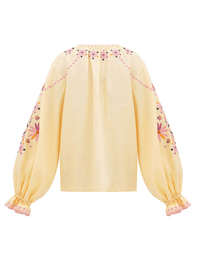 Обʼємна вишита блуза з квітковим орнаментом Квітень ETNODIM (ETN_April)