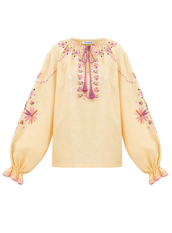 Обʼємна вишита блуза з квітковим орнаментом Квітень ETNODIM (ETN_April)