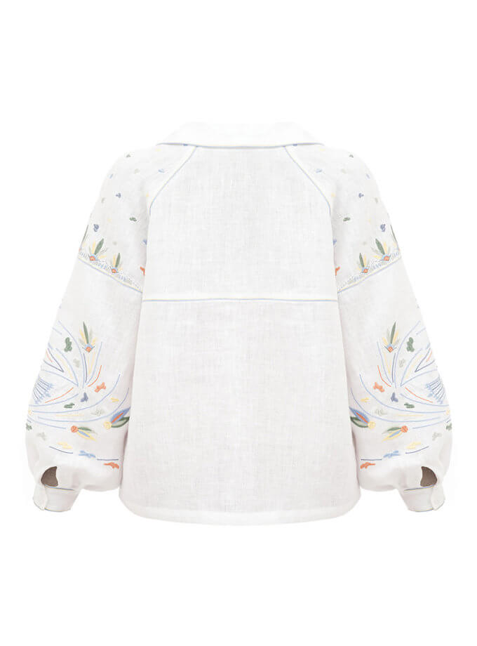 Вишиванка білого кольору з барвистою вишивкою Боривітер ETNODIM (ETN_Kestrel)