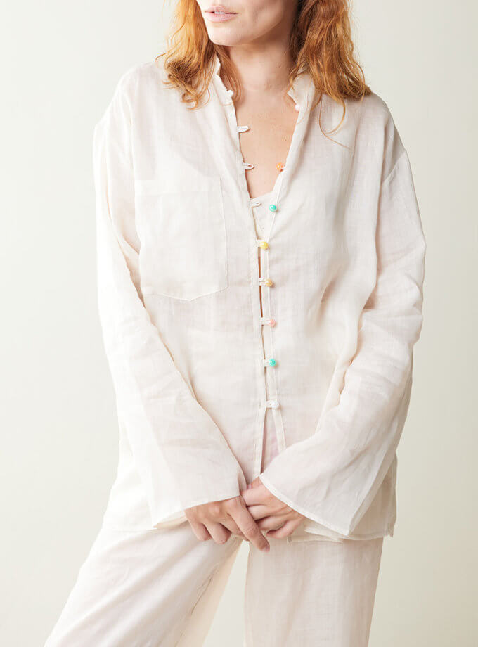 Легка прозора лляна сорочка з кольоровими ґудзиками NESAMOVYTO (NST_shrt1)