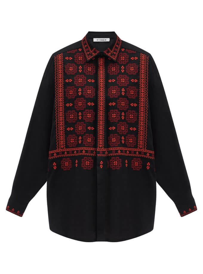 Чорна лляна сорочка з вишитим орнаментом Nova Khata 1930 ETNODIM (ETN_Nova_Khata_1930) - фото 19