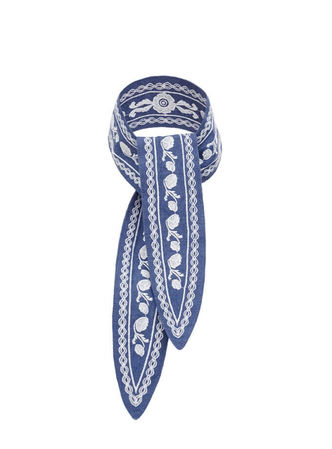 Лляна хустка блакитного кольору з білою вишивкою Дніпряна ETNODIM (ETN_Dnipro)