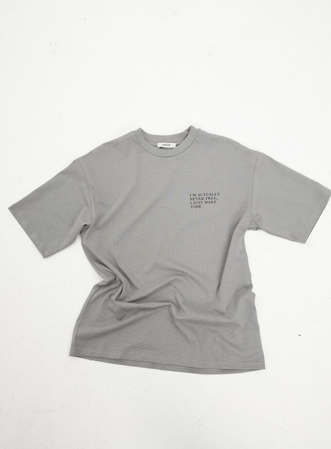 Оверсайз футболка з написом сірого кольору ATTIE (ATT_TSRTG04)