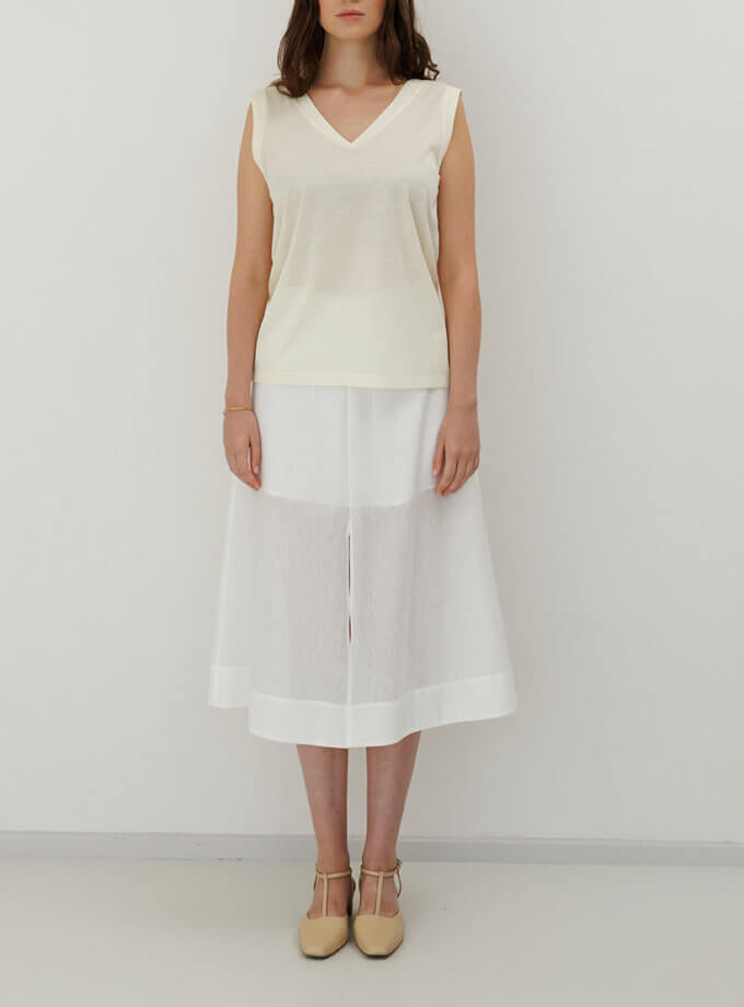 Спідниця міді білого кольору з льону з бавовною. SANVY (SNV_SANSK_LB_3)