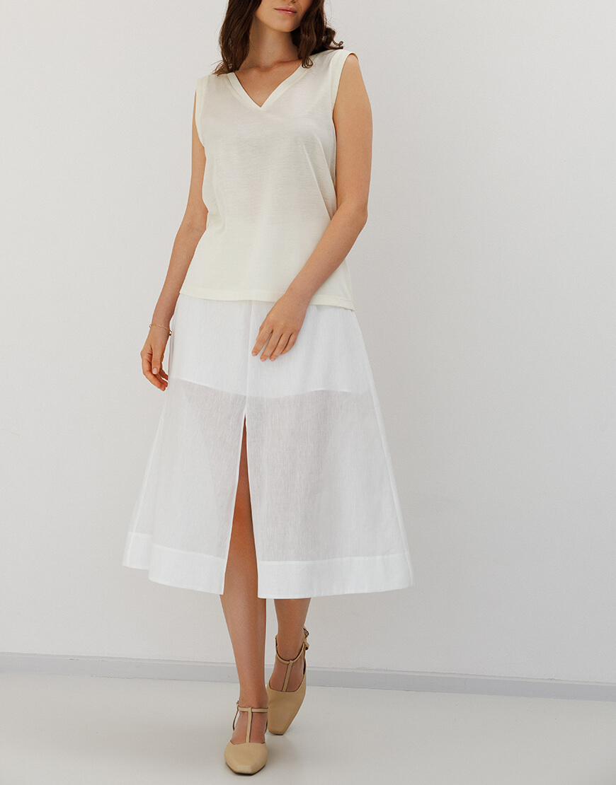 0S7A0613 Спідниця міді білого кольору з льону з бавовною. SANVY (SNV_SANSK_LB_3) - фото 2