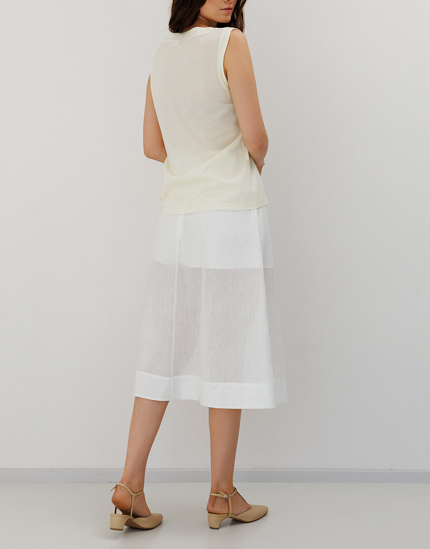 0S7A0630 Спідниця міді білого кольору з льону з бавовною. SANVY (SNV_SANSK_LB_3) - фото 3