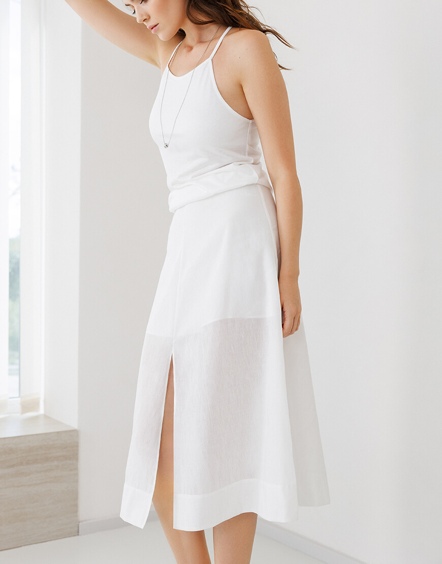 0S7A0846 Спідниця міді білого кольору з льону з бавовною. SANVY (SNV_SANSK_LB_3) - фото 4