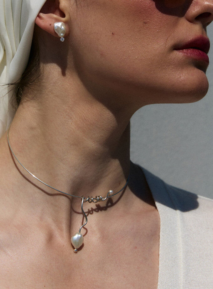 Асиметричні сережки з баровими перлинами SOLAR SILVER (SLSR_SSER_072)