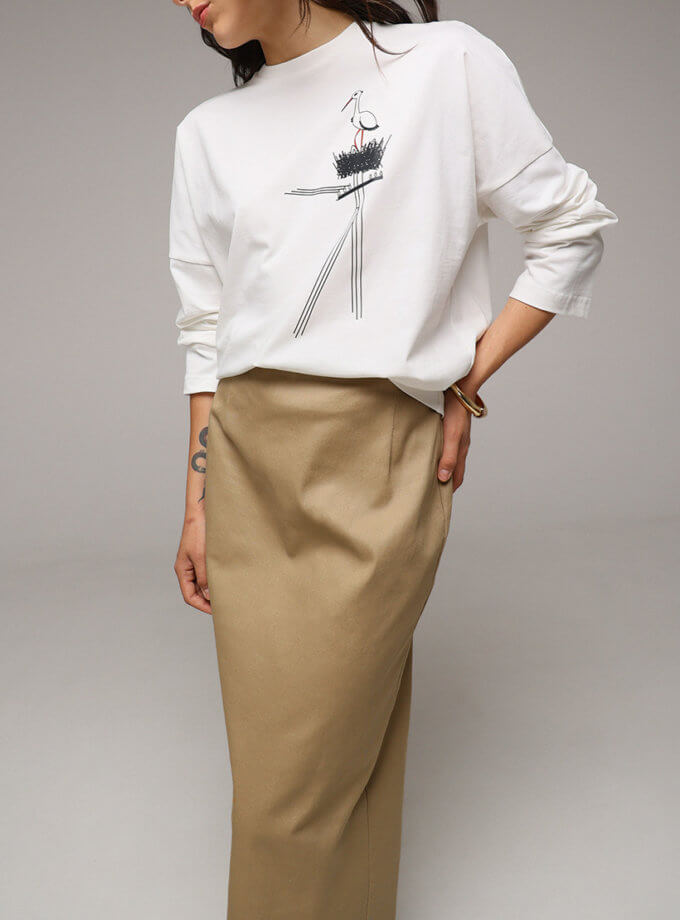 Білий лонгслів з лелекою ANNA YAKOVENKO (AY_3862)