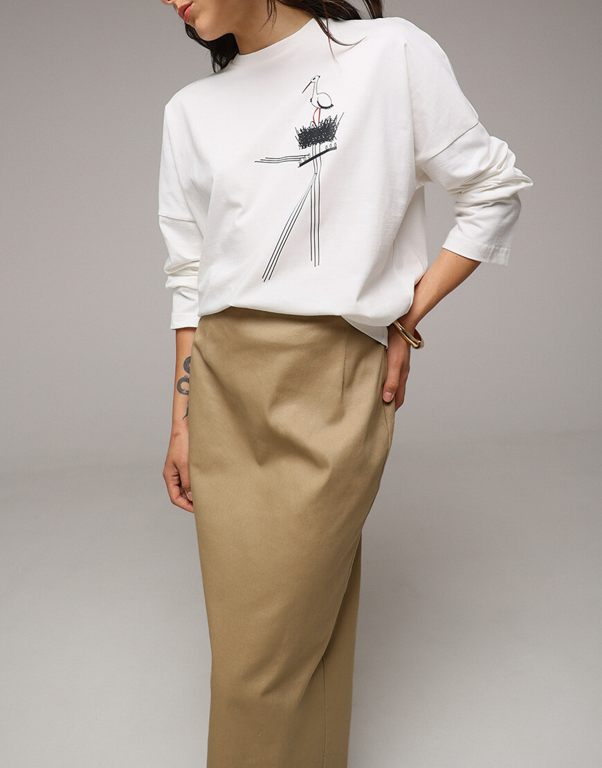 3862-4 Білий лонгслів з лелекою ANNA YAKOVENKO (AY_3862) - фото 2