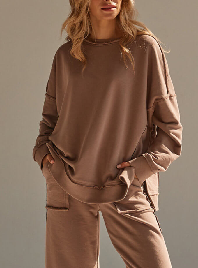 Світшот зі швами назовні у кольорі мокко MAXAVI (MX2412)