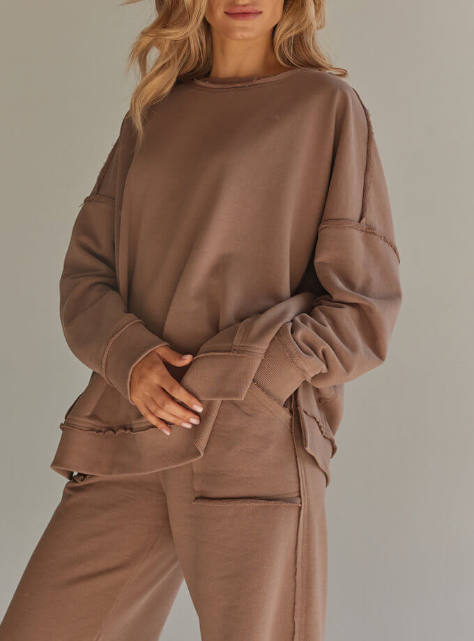 Світшот зі швами назовні у кольорі мокко MAXAVI (MX2412)