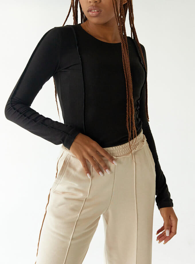 Лонгслів з акцентними швами у чорному кольорі MAXAVI (MX2420)